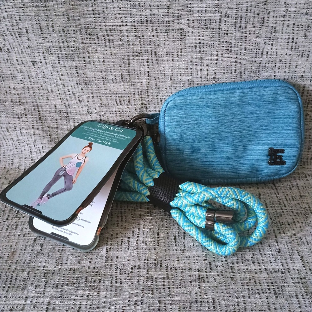 Save The Girls Clip & Go RFID Single Rope Crossbody Pouch Phone Strap Aqua NEW